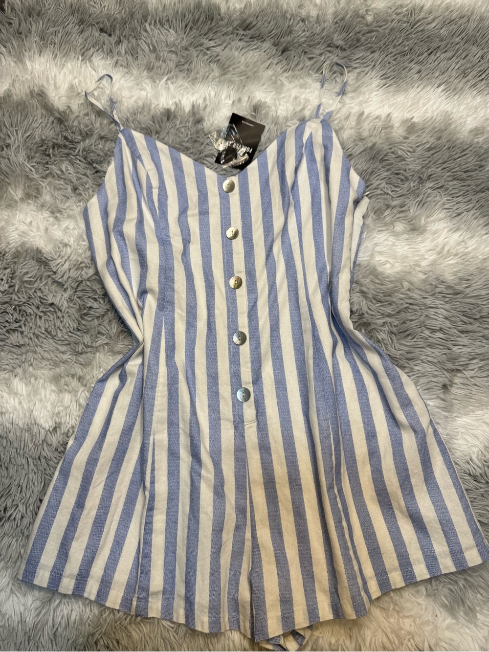 Forever 21 Blue and White Striped Button-Front Romper